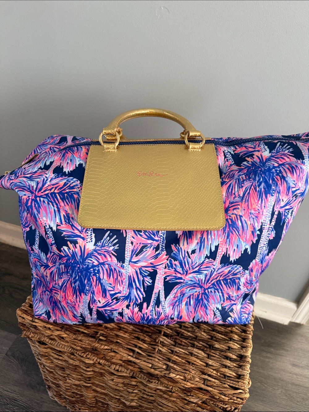 Lilly Pulitzer Navy, Pink & Gold Palm-Print Tote